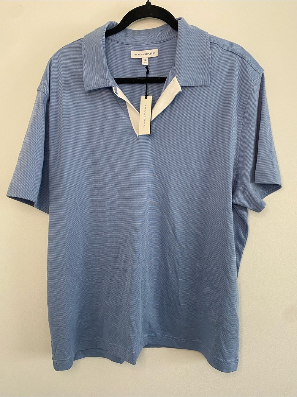 Banana Republic NWT Luxury-Touch Stripe Blue Stripe Polo Cotton Shirt XL